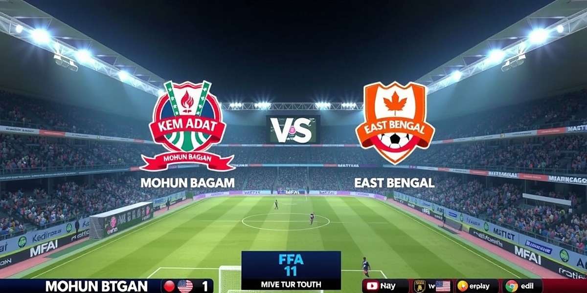 FIFA Mobile Mastermind - Kolkata Derby Match FIFA Mobile Mastermind gameplay showing a match between Mohun Bagan and East Bengal in a packed Kolkata stadium